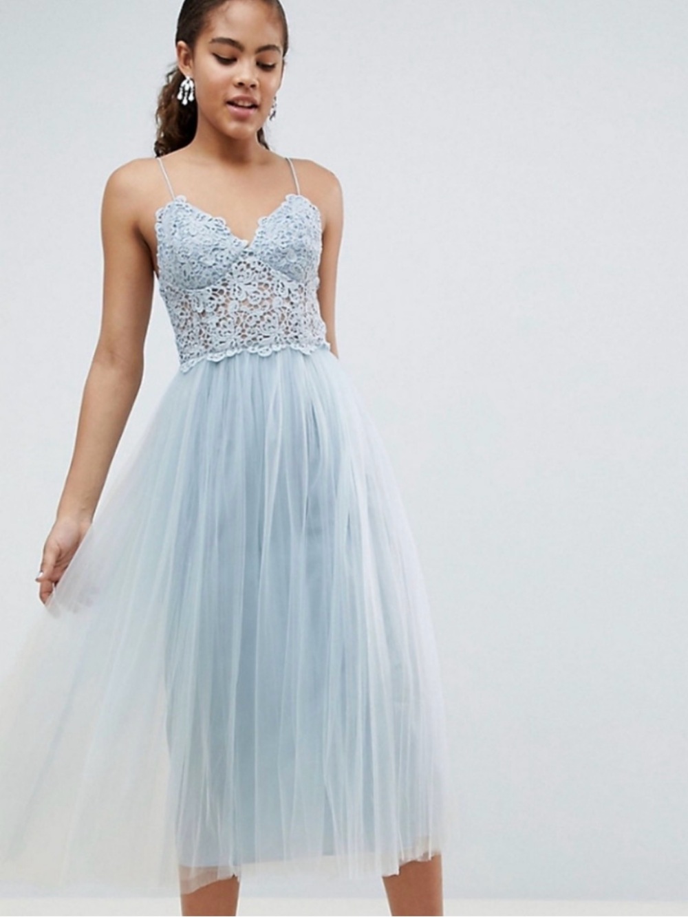 ASOS Pale Blue Lace Bodice Tulle Midi Dress